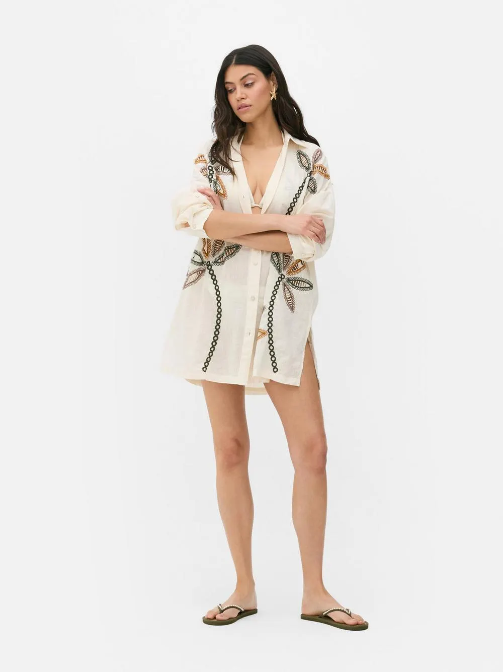 Paula Echevarria Embroidered Beach Shirt