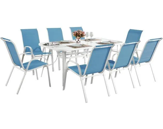 Conjunto de jardín mesa + 8 sillas de textileno "córdoba xl" - azul