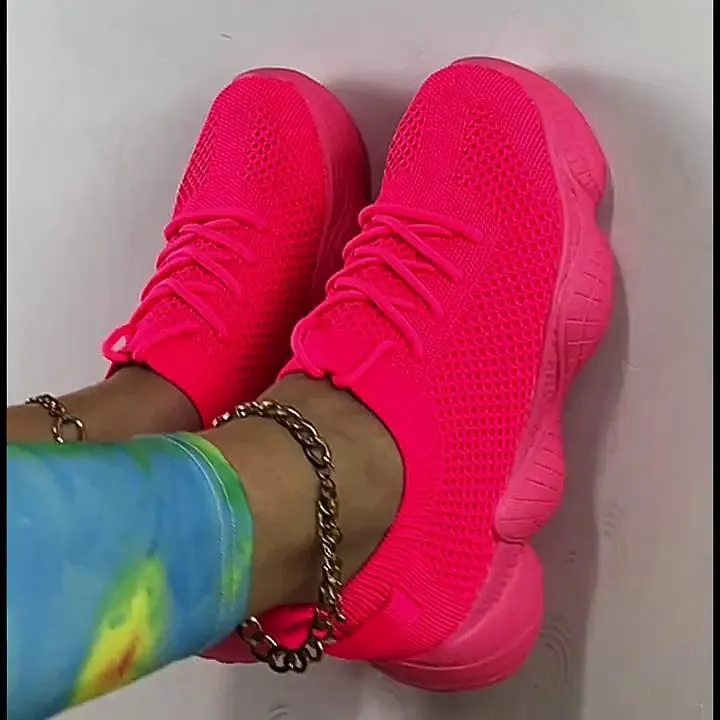 Mujer Zapatillas de deporte Rosa Tallas Grandes Zapatos Confort Exterior Diario Color sólido Verano Tacón Plano Dedo redondo Moda Casual Confort Zapatos para correr Flying Weaving Mocasín verde