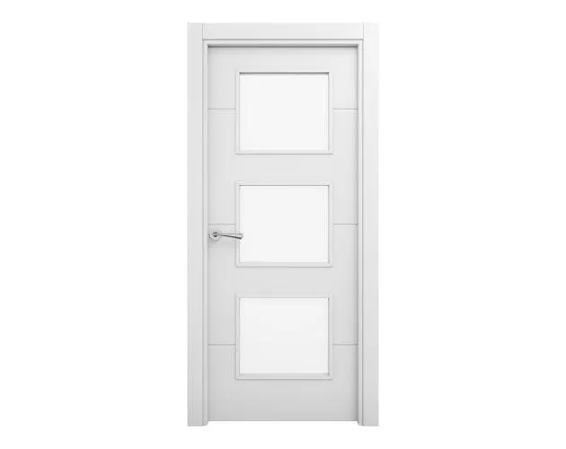 Puerta de interior maciza acristalada lacada Carys blanca 72,5cm con tapajuntas