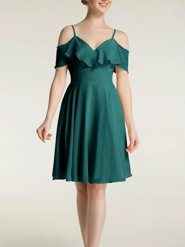 Vestido de novia corto verde azul Una línea Sin mangas Cuello en V Cremallera Sin respaldo Poliéster Hasta la rodilla Vestidos de novia