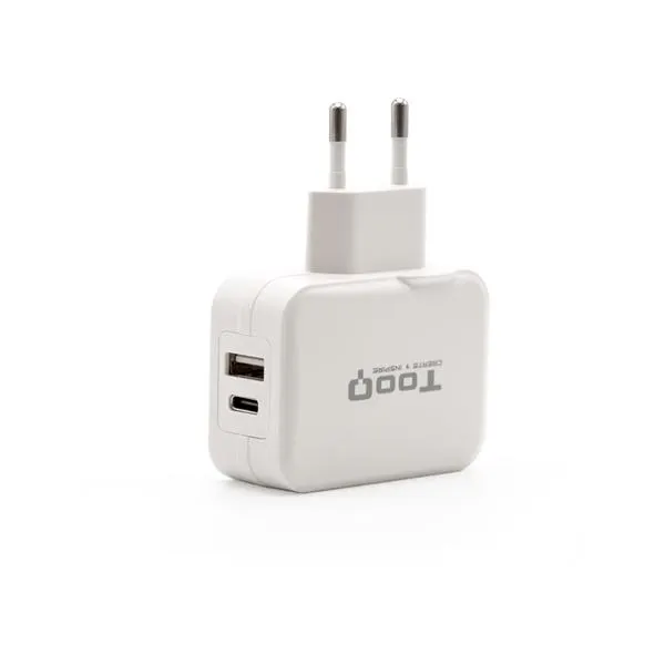 CARGADOR USB PARED TOOQ TQWC-2SC02WT 2PTOS USB C-A BLANCO