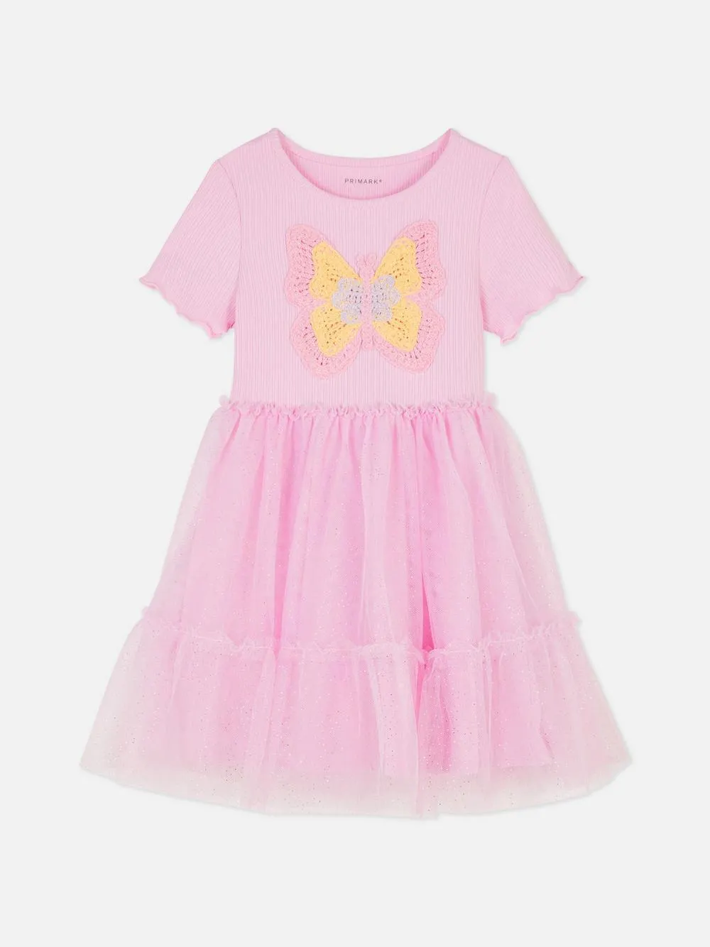 Vestido de crochet con tutú y mariposa
