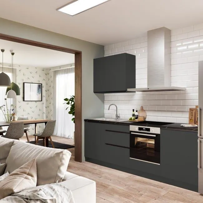 Cocina en kit antracita 240 cm con 1 módulo alto + 4 módulos bajos