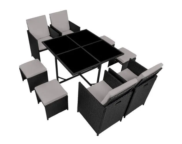 Conjunto de ratán bilbao 4+4+1 funda protectora, negro