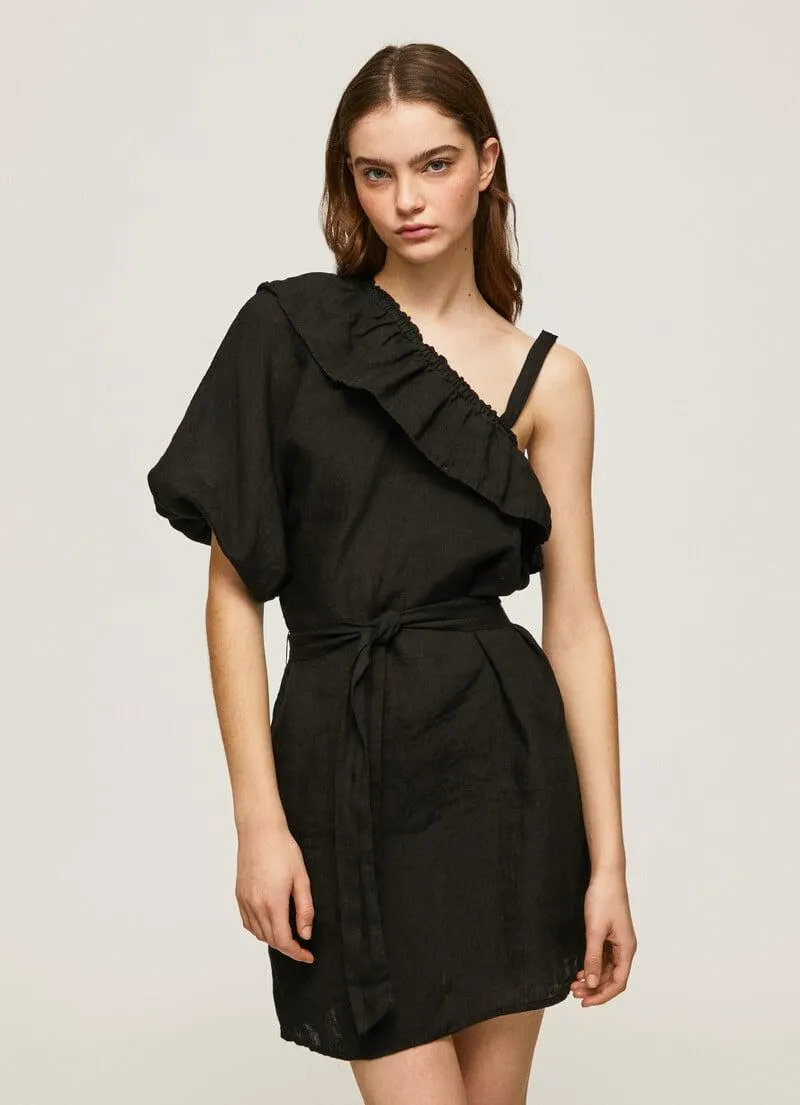 VESTIDO CON LINO ASIMÉTRICO