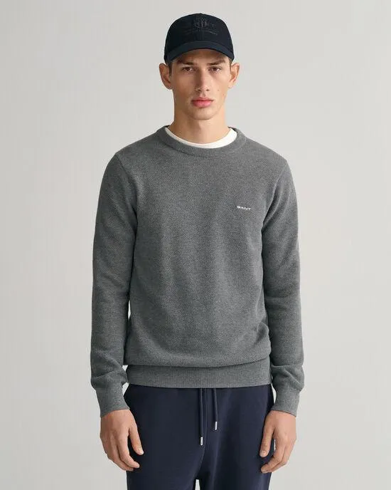 Jersey de cuello redondo en piqué de algodón