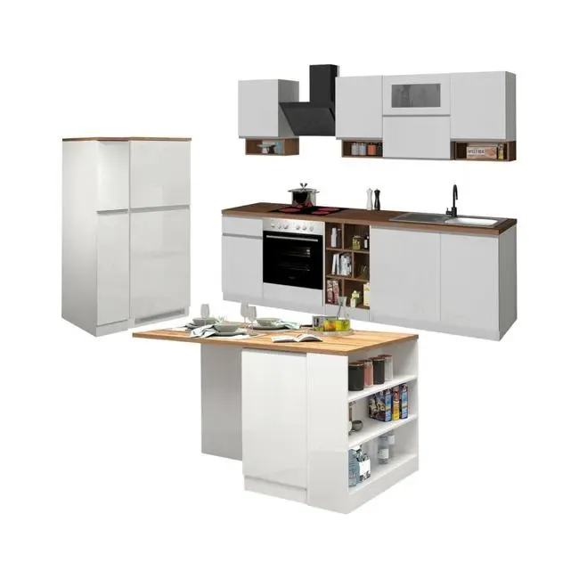 Cocina completa Daquilant, Conjunto de cocina modular, Cocina modular con múltiples elementos, 100% Made in Italy, Blanco brillo y roble