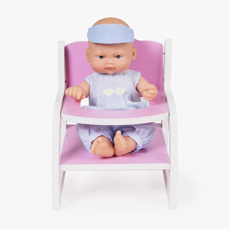 TRONA DE MADERA CON MUÑECA BEBE 28 CM