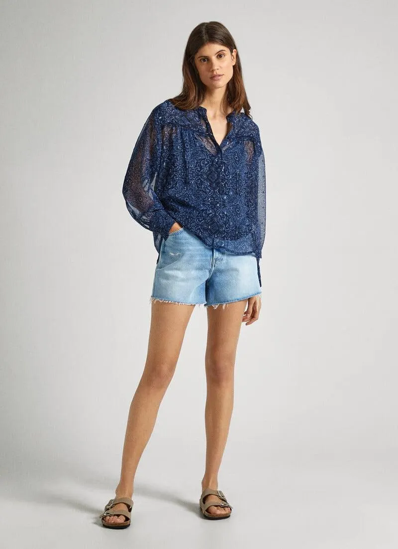 BLUSA CHIFÓN CON DETALLES FLORALES