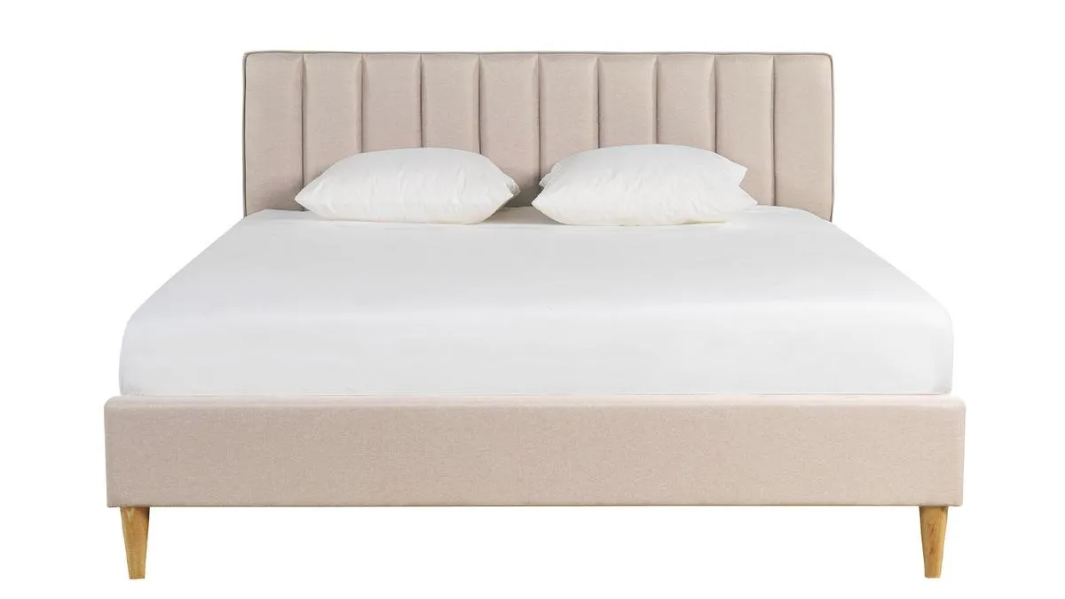 Cama 2 plazas 160 x 200 cm de tela beige DIANE