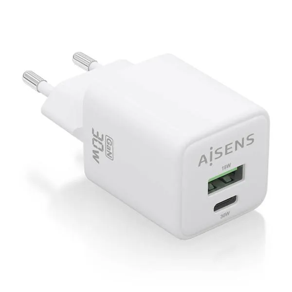 CARGADOR AISENS GAN 30W 1XUSB-C PD3.0 QC4.0 1XUSB-A QC3.0 BLANCO