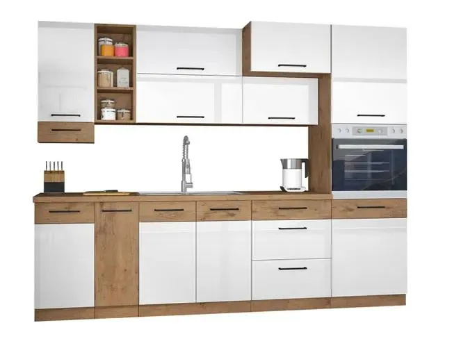 Conjunto de cocina Color 102, 270x57cm, Encimera, Aglomerado laminado, MDF