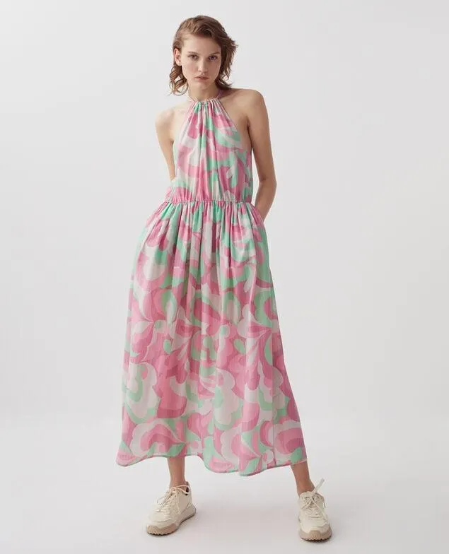 Vestido largo con escote americano anemone pink