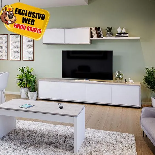 Salón Alida Home TV Cemento-Blanco