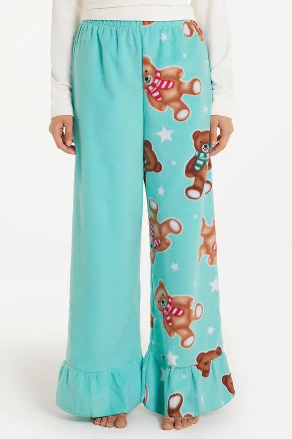 Pantaloni Lunghi in Pile con Ruches