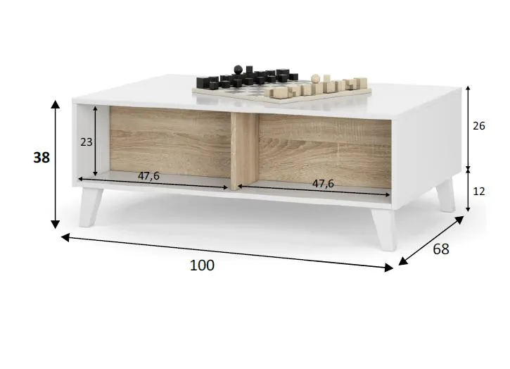 Mesa de centro elevable Zaiken Plus blanco /roble 38x100x68 cm