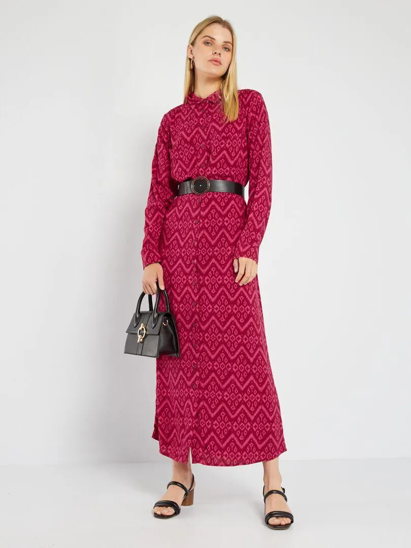 Vestito chemisier lungo stampato - ROSA