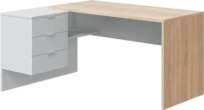 Mesa despacho reversible con cajonera en color roble canadian y blanco artik