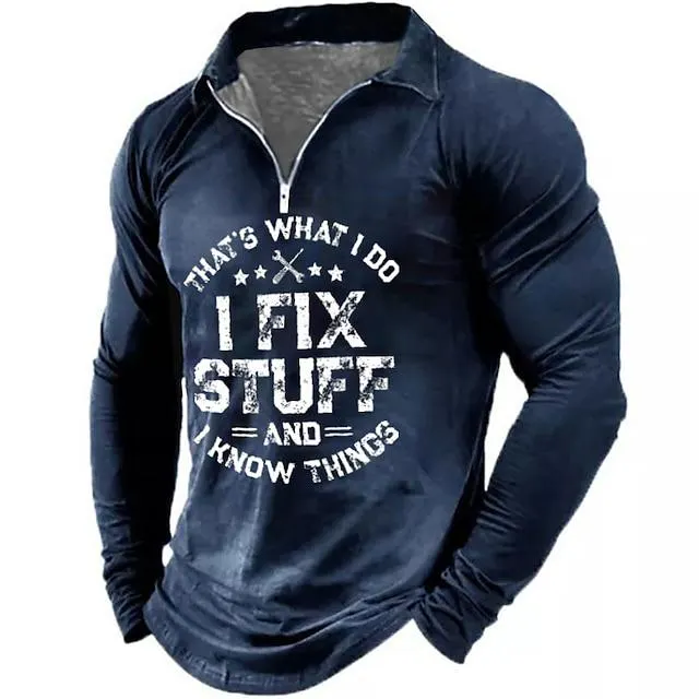 Hombre polo con cremallera POLO Camiseta de golf Letra Estampados Escote Chino Azul cielo Negro Vino Azul Piscina Marrón Exterior Calle Manga Larga Cremallera Estampado Ropa Moda Ropa de calle Design