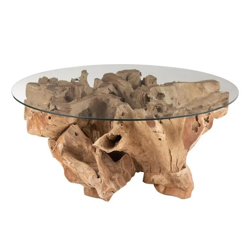 Raoul teak and glass coffee table Ø110cm