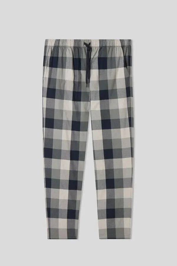 Μακρύ Παντελόνι από Πράσινο Καρό Βαμβακερό Ύφασμα