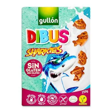 Galletas dibus sharkies con cacao sin gluten Gullón caja 250 g