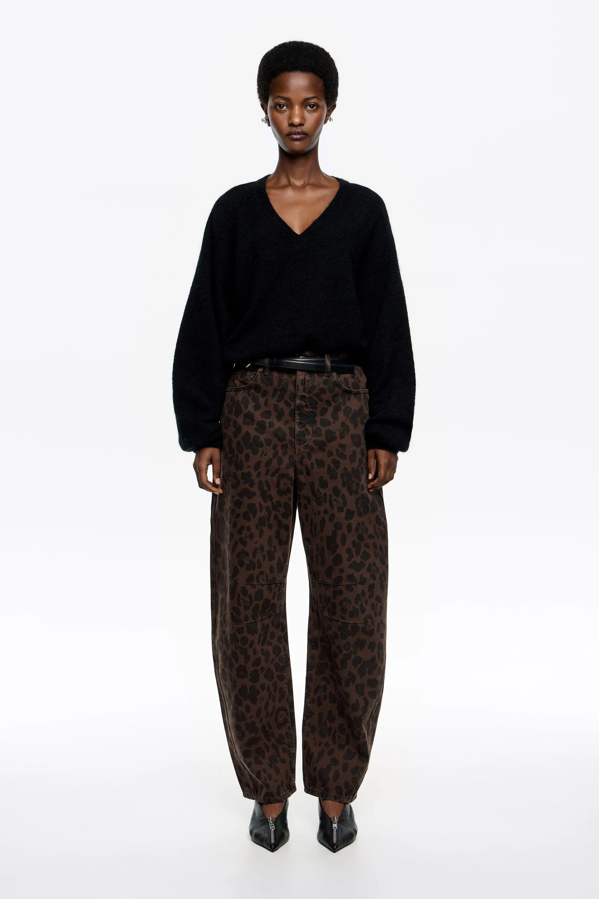BARREL - Pantalón denim Leopard Big marrón oscuro