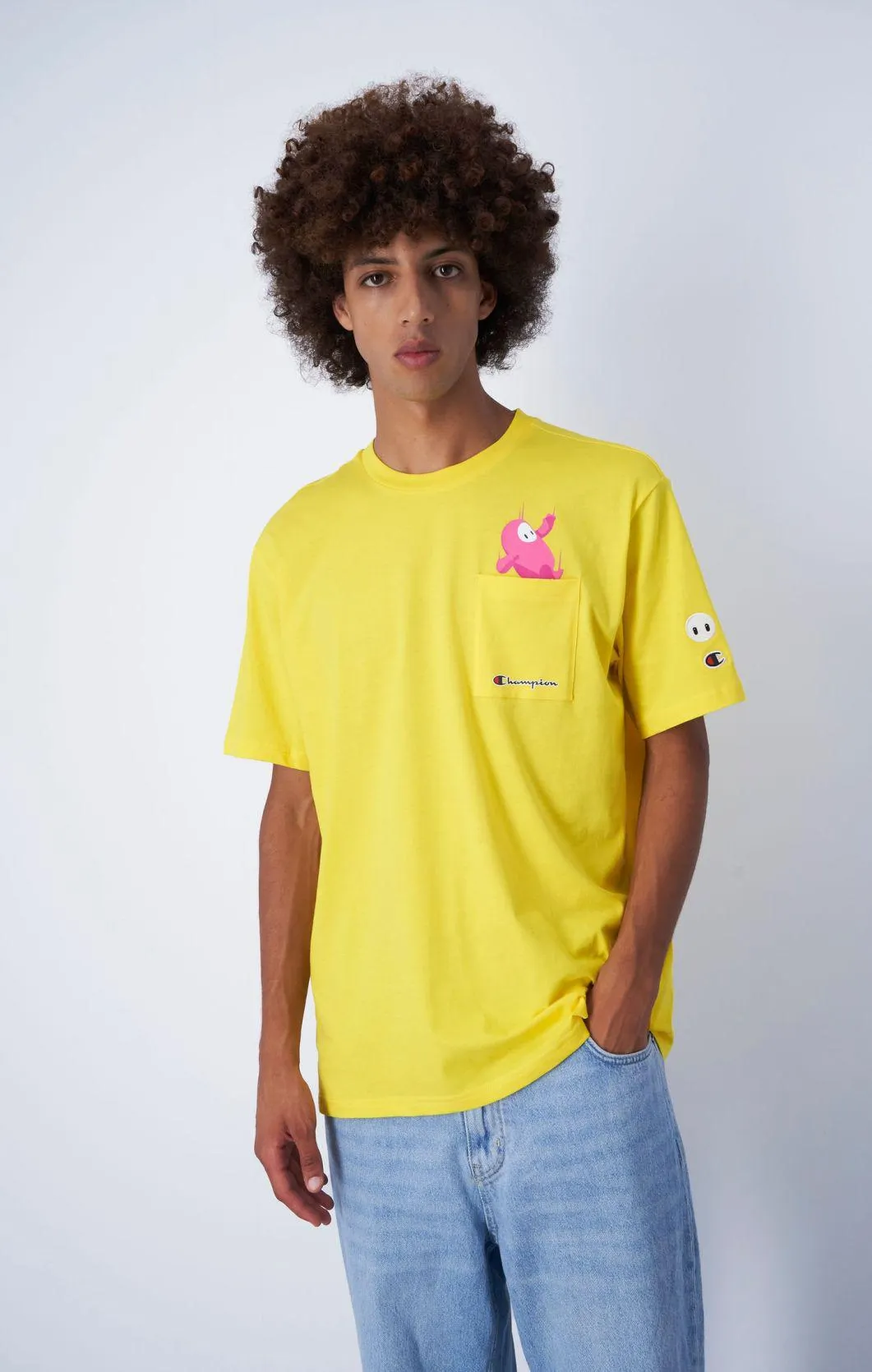 Yellow Camiseta Champion x Fall Guys con bolsillo
