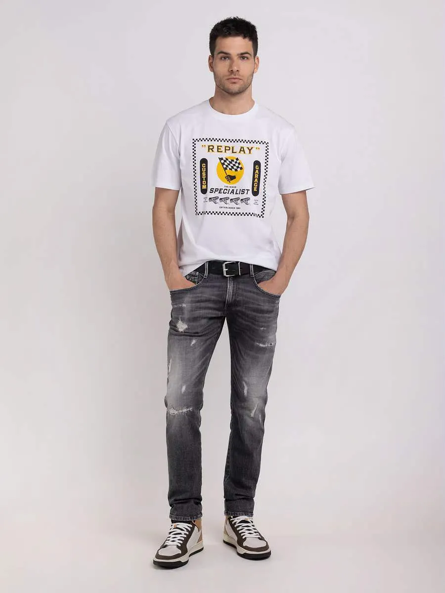 Camiseta con cuello redondo estampado motero