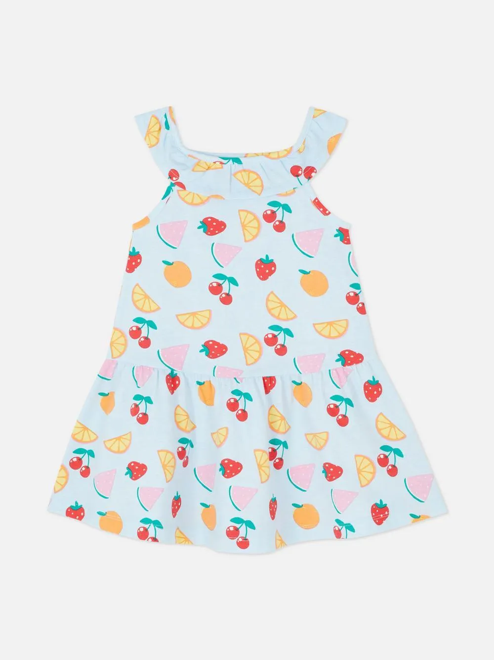 Vestido de punto sin mangas con volantes y estampado tie-dye