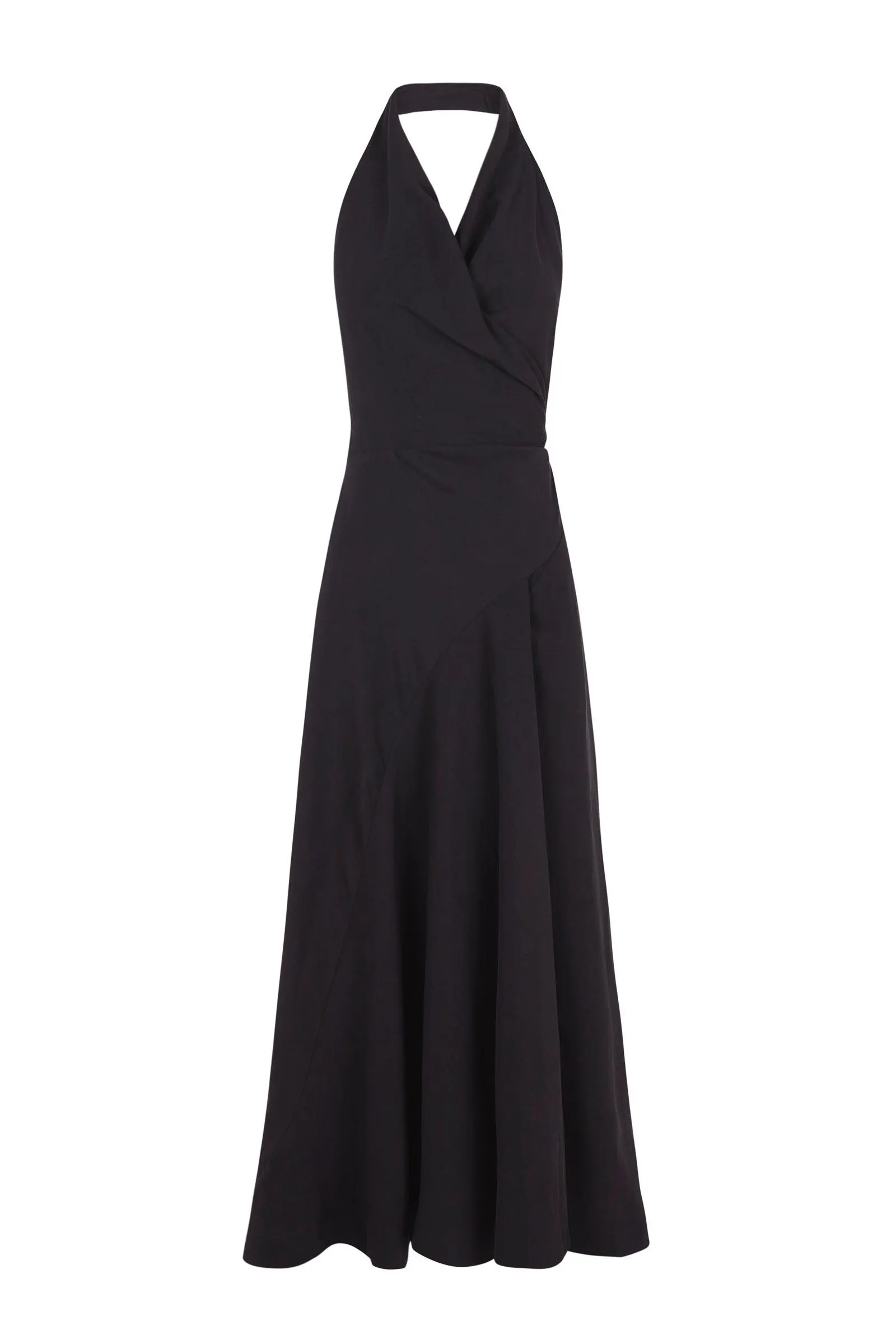 Simona, smoke gray linen and silk halter dress