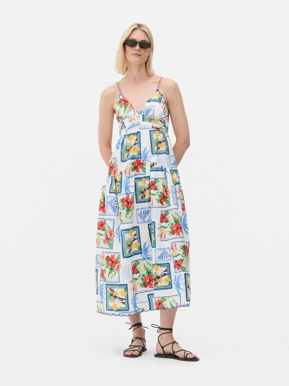 Midikleid mit tropischem Postkarten-Print