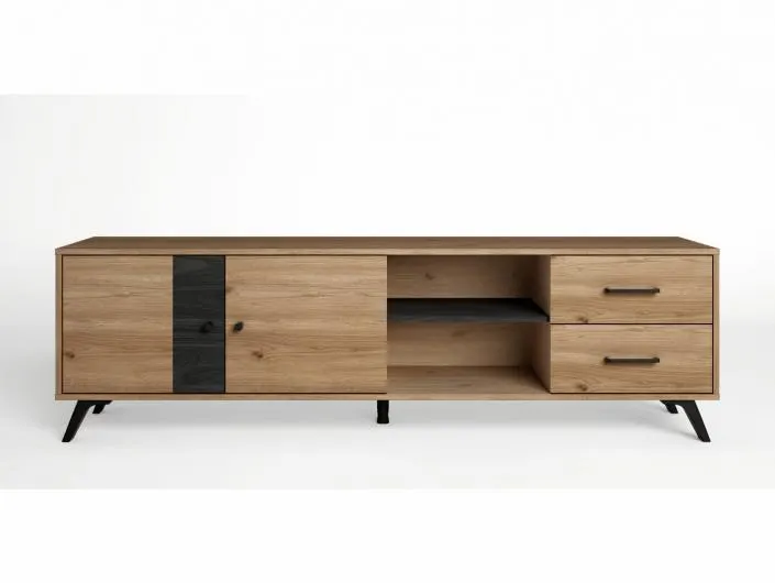 Mueble tv color natural y bocamina con 2 puertas 2 cajones y 2 huecos