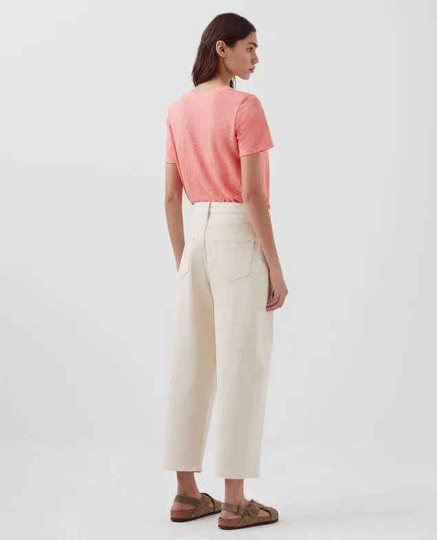 SARAH - Camiseta de lino con cuello de pico silver pink