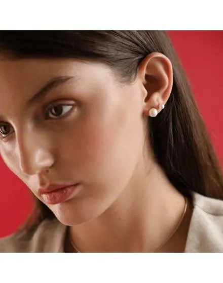 Pendientes Lyra dorados con perla blanca 8mm