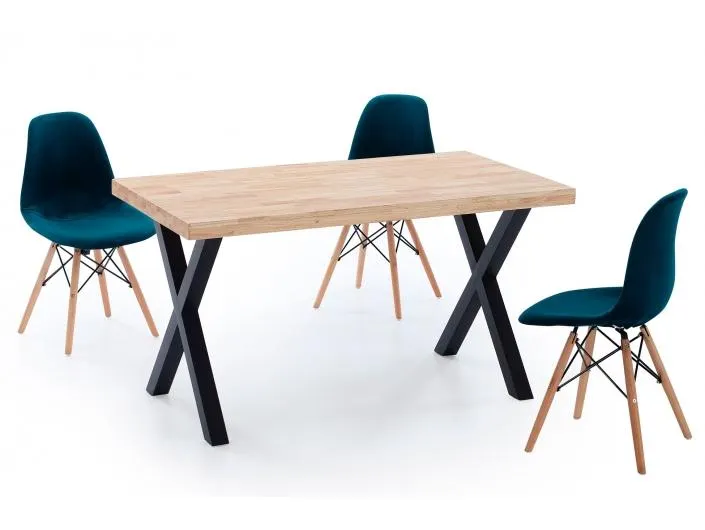 Mesa comedor fija de 140 cm patas en X color roble-negro