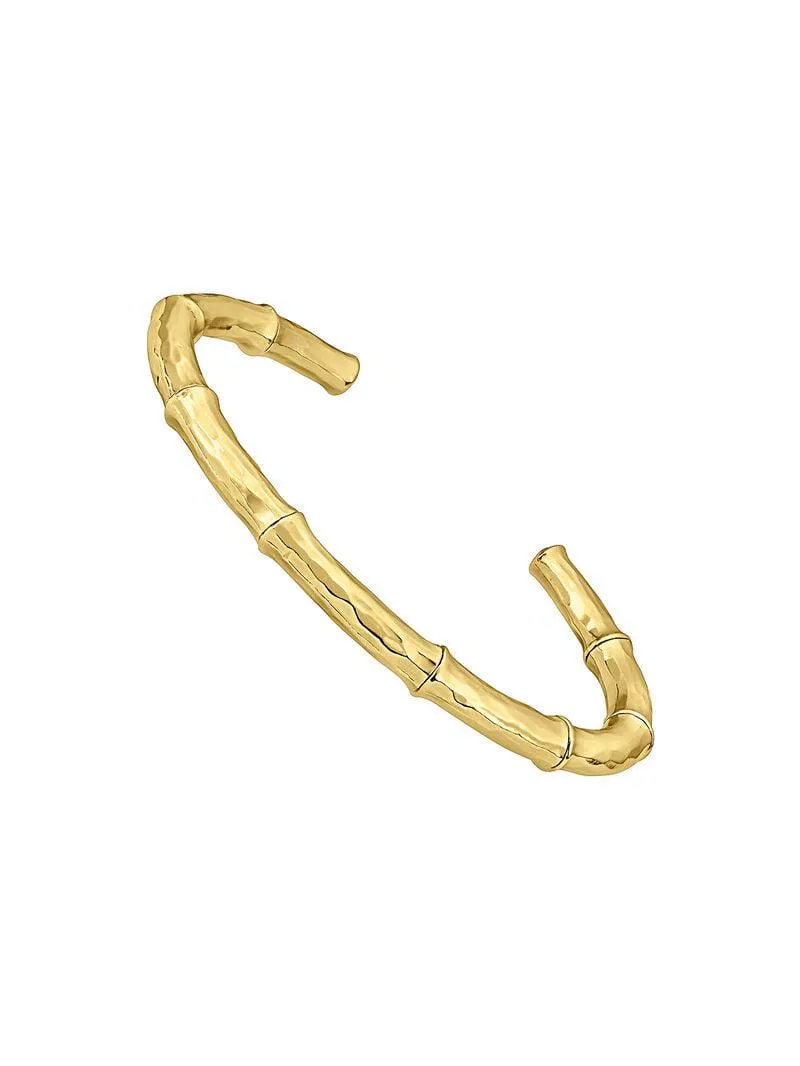Pulsera tipo brazalete de plata 925 bañada en oro amarillo de 18K con textura de bambú
