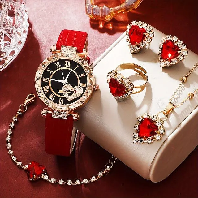 6 unids/set reloj de pulsera analógico de estrella vintage de cuarzo con diamantes de imitación de lujo para mujer & conjunto de joyas regalo para mamá ella