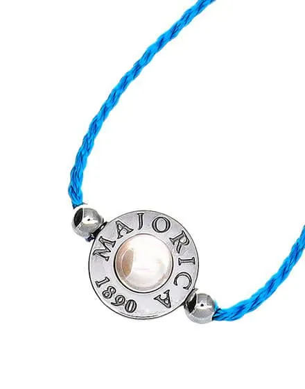 Pulsera Lipari trenzada azul con perla media bola