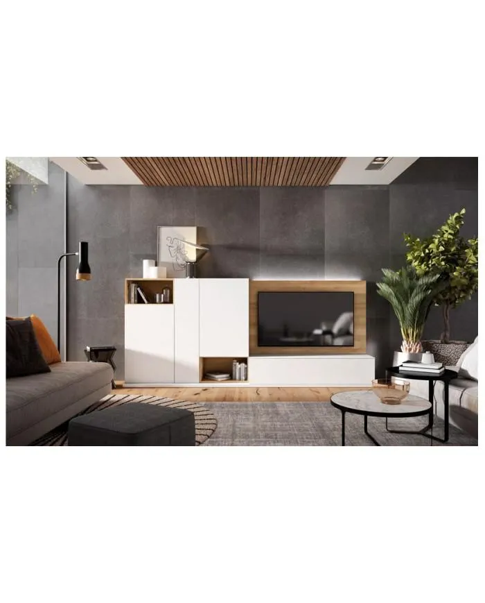 Composición de muebles de salón en blanco brillo en Nattex