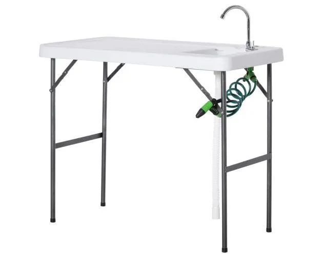 Mesa plegable de picnic 114.5x59x94.5 cm hdpe y metal color blanco Outsunny