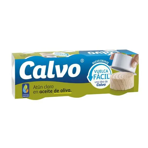 CALVO Atún claro en aceite de oliva, vuelca fácil CALVO lata de 52 g. pack de 3 uds.