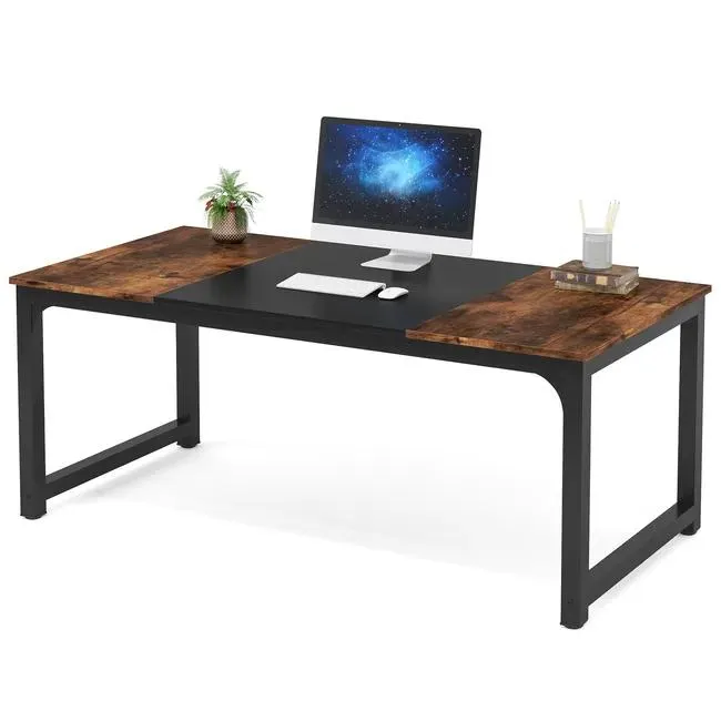 Tribesigns Mesa de Comedor, 160 x 80 x 75 cm, 4-6 Personas, Salón, Oficina, Mesa de Comedor Industrial, Rústico Marrón y Negro