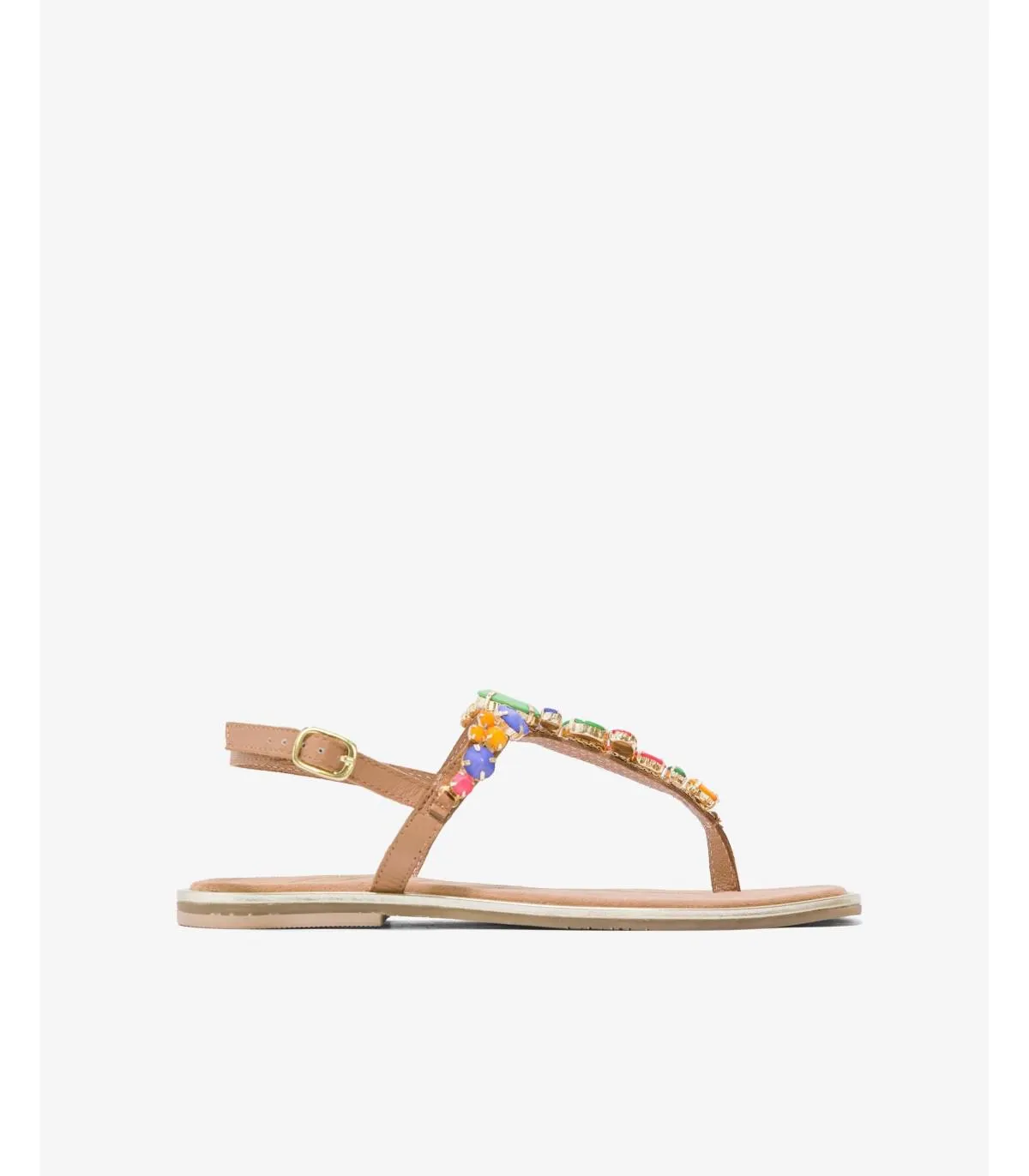 Sandalias planas Mujer Piel con pedrería