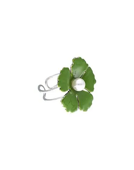 Anillo Santorini flor verde olivo grande en plata