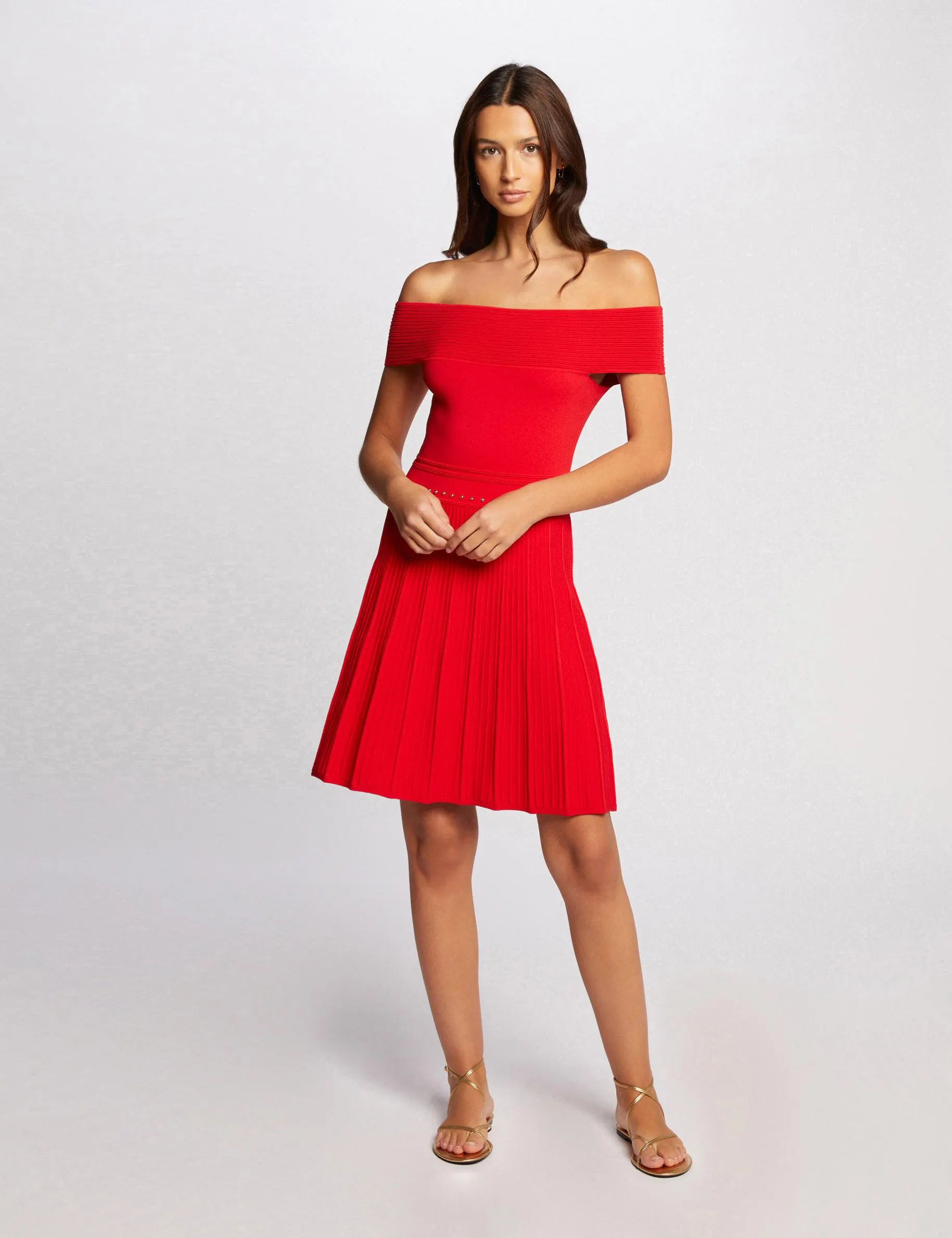 Vestido punto patinadora largo rodilla rojo mujer