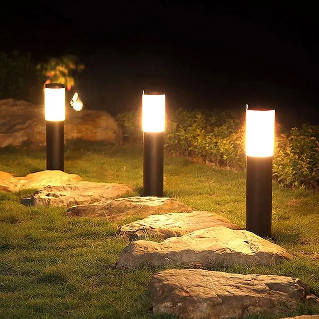 2 uds luces de camino luces solares de jardín al aire libre de acero inoxidable impermeable led luz de césped villa patio trasero alumbrado público patio lámpara de decoración de paisaje