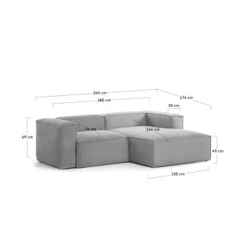 Sofá Blok 2 plazas chaise longue derecho pana gruesa gris 240 cm FSC Mix Credit