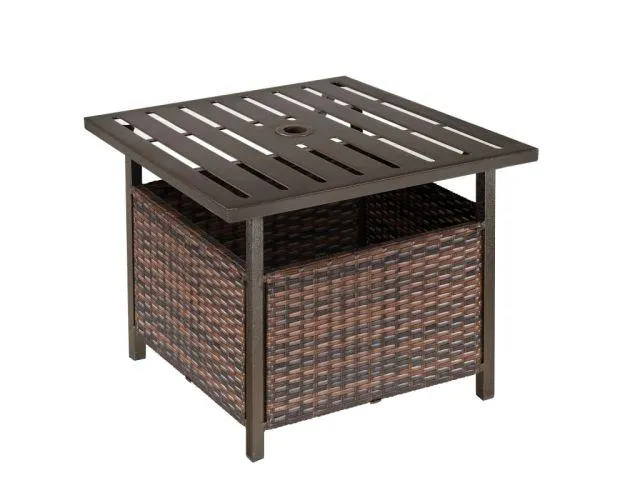 Mesa auxiliar de ratán 55.5x55.5x46 cm acero, ratán pe color marrón